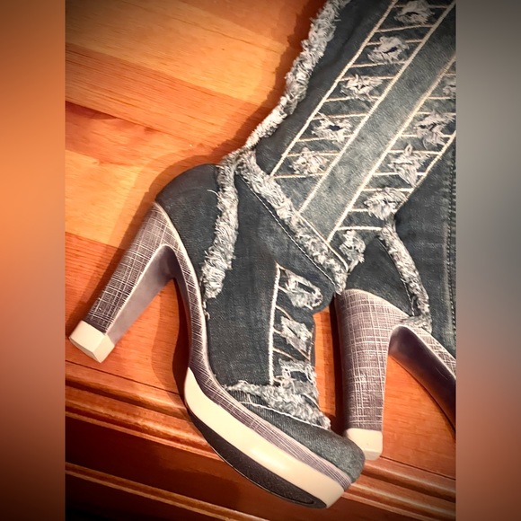 New HANDCRAFTED blue denim High heel boots size 37 - Picture 7 of 11